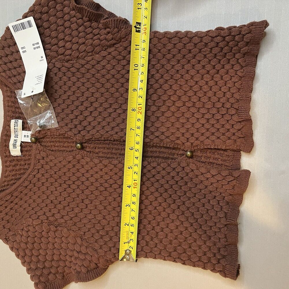 Urban Outfitters Medium Keyhole Bubble Sweater Top Cropped Button Up Brown - Picture 8 of 10